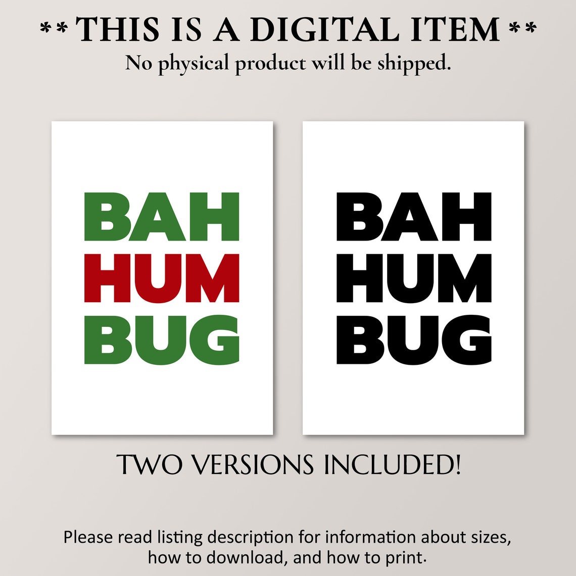 Bah Hum Bug Funny Snarky Christmas Holiday Typography Poster - Image 2