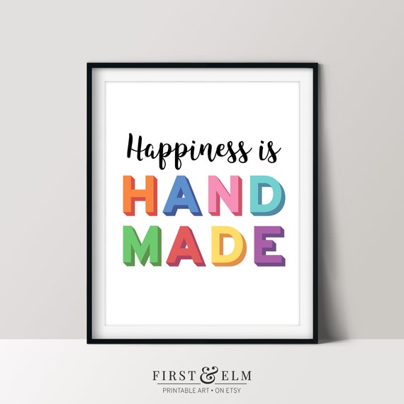 Happiness Is Handmade Colorful Craft Room Dcor Gift Idea For Seamstress Woodworker Or Crafter Instant