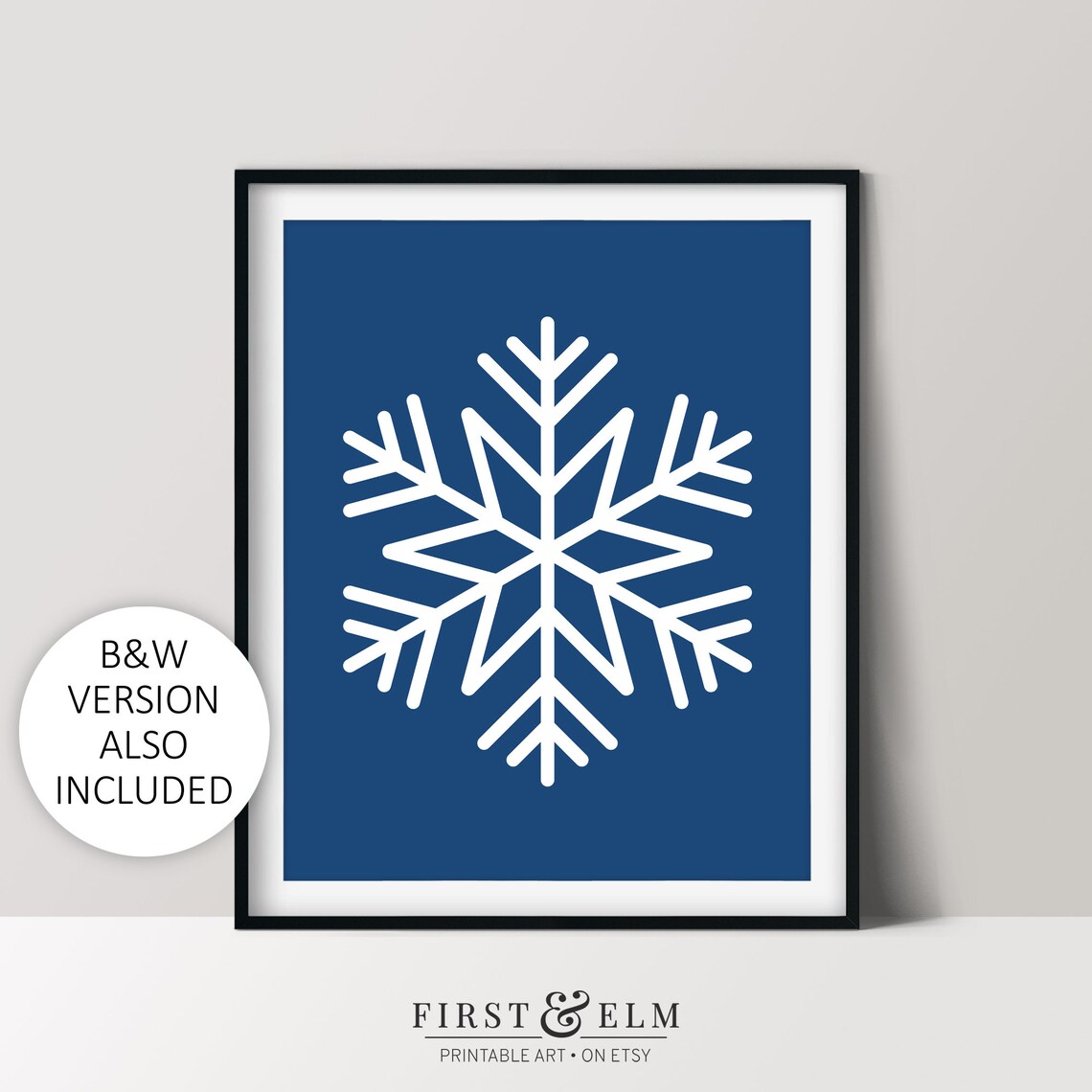 Minimalist Snowflake Navy Blue Modern Christmas Winter Holiday Poster