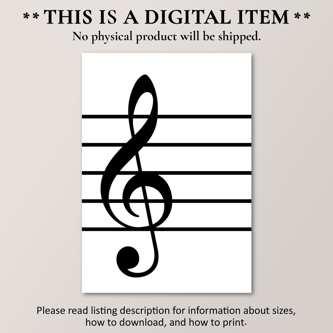 Minimalist Treble Clef on Staff Lines Black and White Music Poster - Image 4