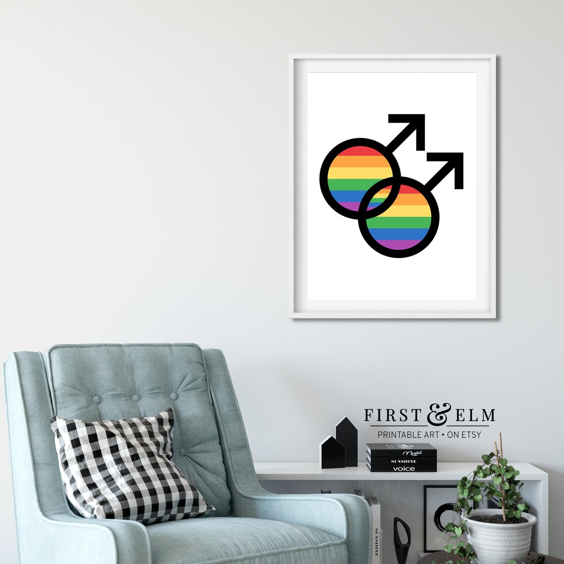 Gay Pride Double Male Mars Symbol Rainbow Flag LGBTQ Art Poster - Image 2