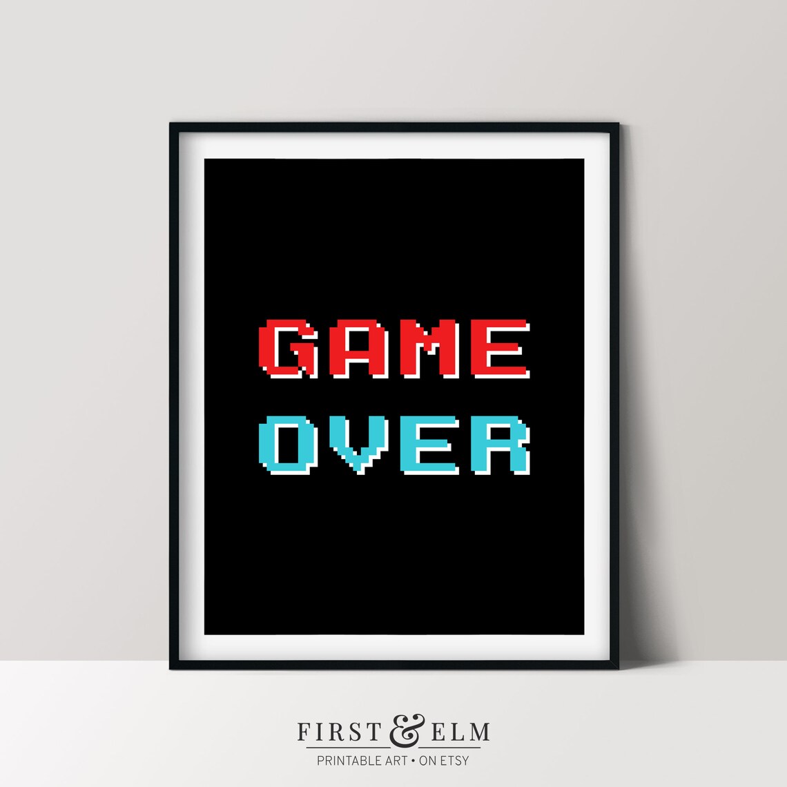 Game Over Pixel Art Retro Arcade Room Decor Black Neon Poster