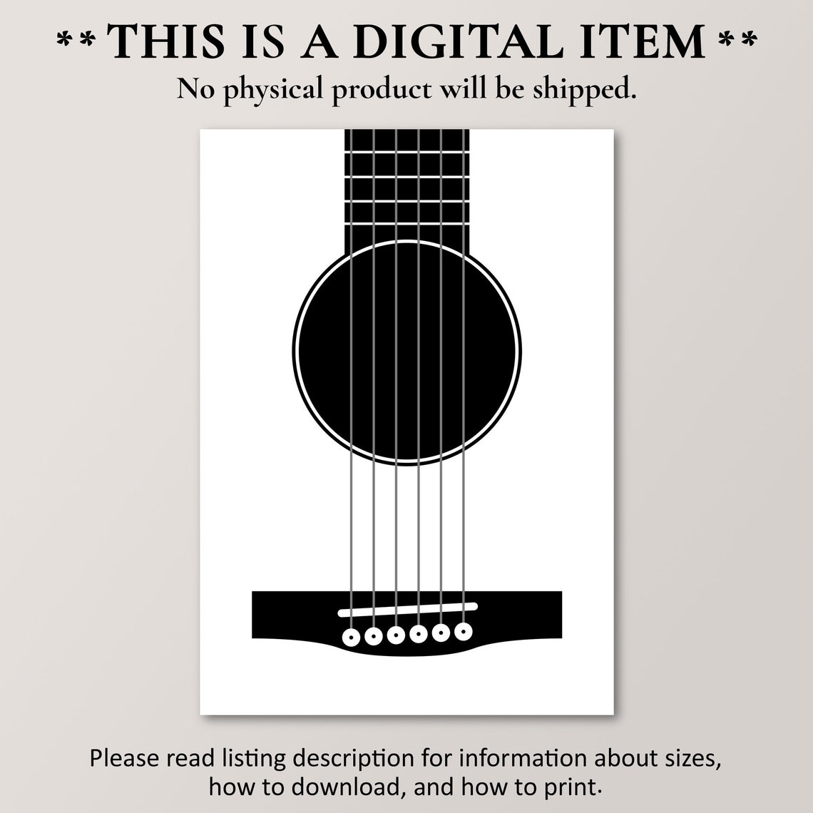 Minimalist Acoustic Guitar Sound Hole Strings Black White Art Poster - Image 4