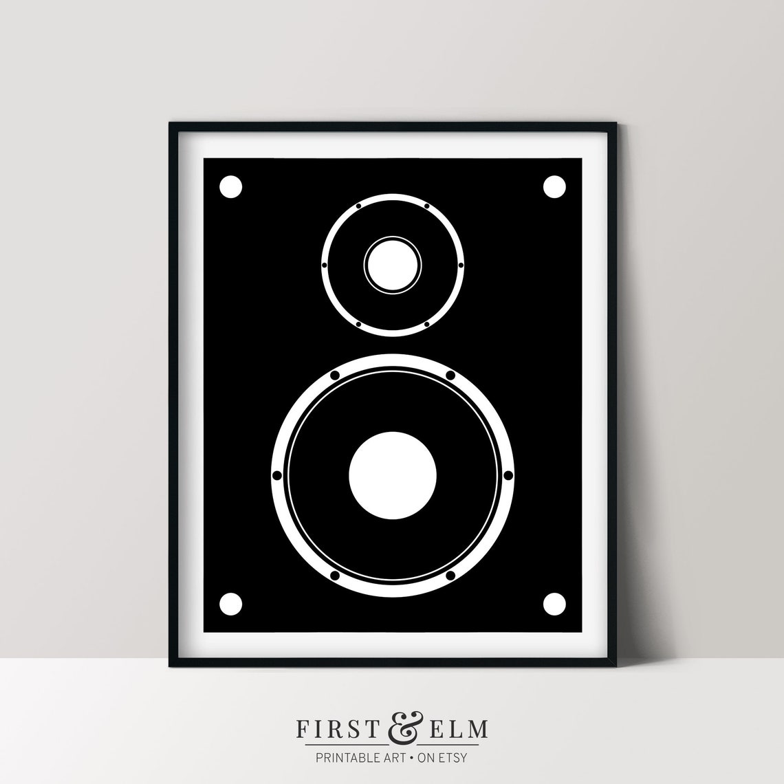 Minimalist Speaker Black White Audiophile Music Studio Decor Art Print