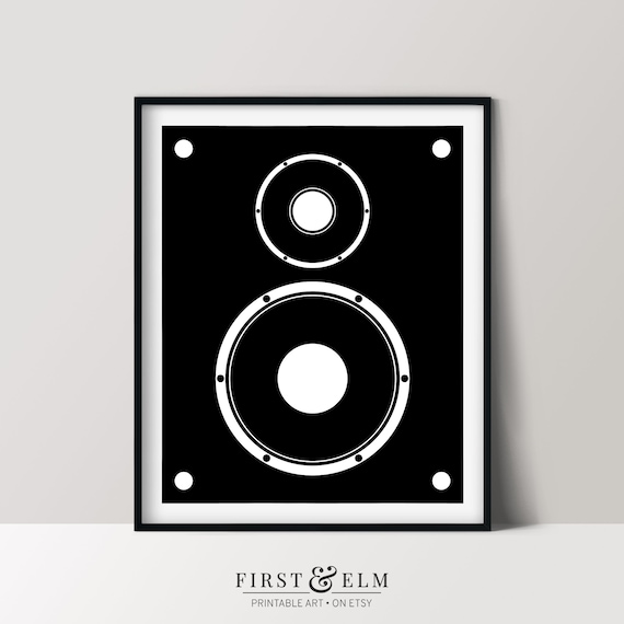 Minimalist Speaker Black White Audiophile Music Studio Decor Art Print