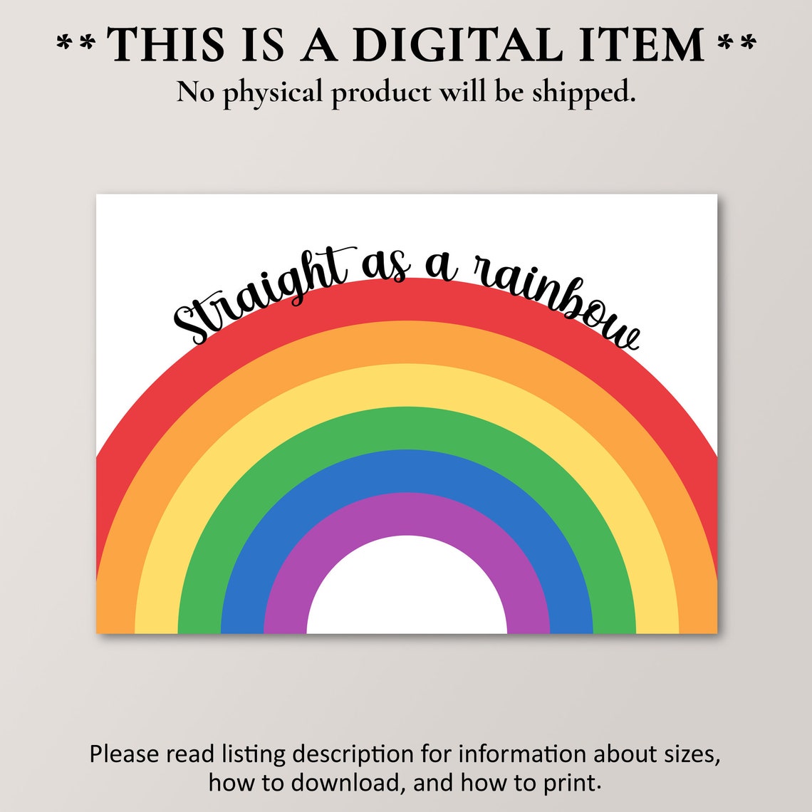 Straight As A Rainbow LGBTQ Pride Flag Colors Script Quote Poster - Image 4