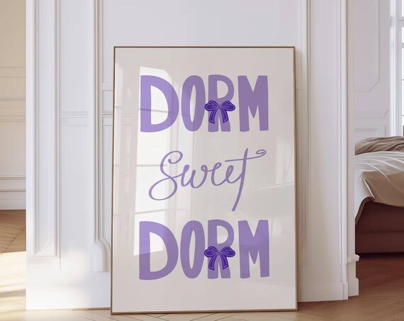 Dorm Sweet Dorm Purple Typography Bow Dorm Room Decor Poster