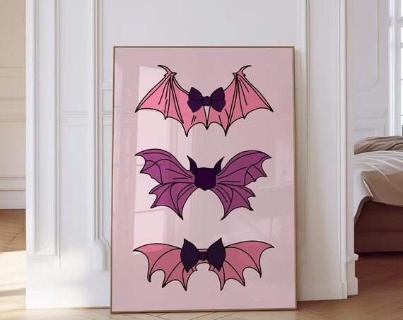Coquette Pink Halloween Bats with Bows Trendy Spooky Season Poster