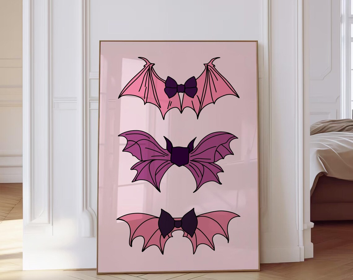 Coquette Pink Halloween Bats with Bows Trendy Spooky Season Poster