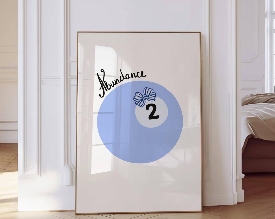 Abundance Lucky Blue 2 Ball With Bow Trendy Pool Hall Poster