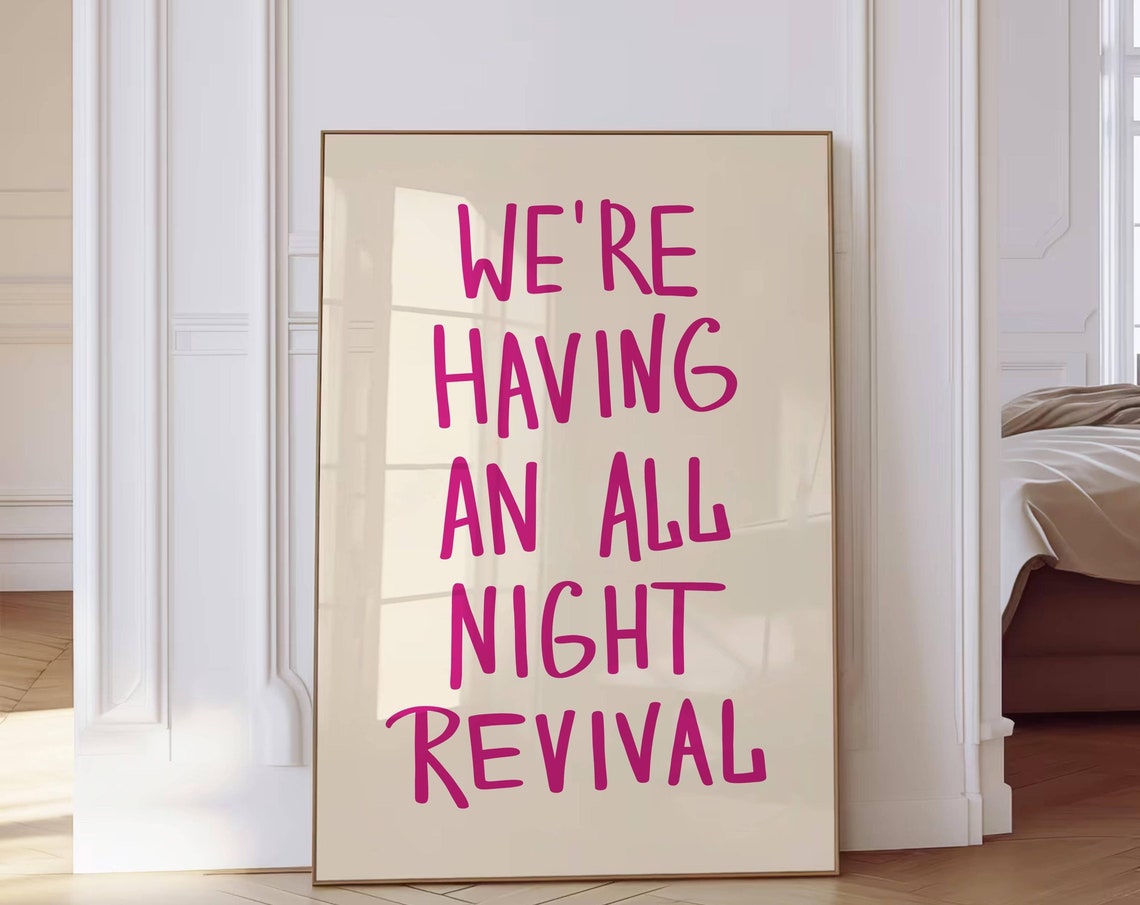 All Night Revival Wall Art Trendy Cowgirl Wall Art Cowgirl Coastal Pink Trendy Hand Drawn Preppy Dorm Wall Art Retro