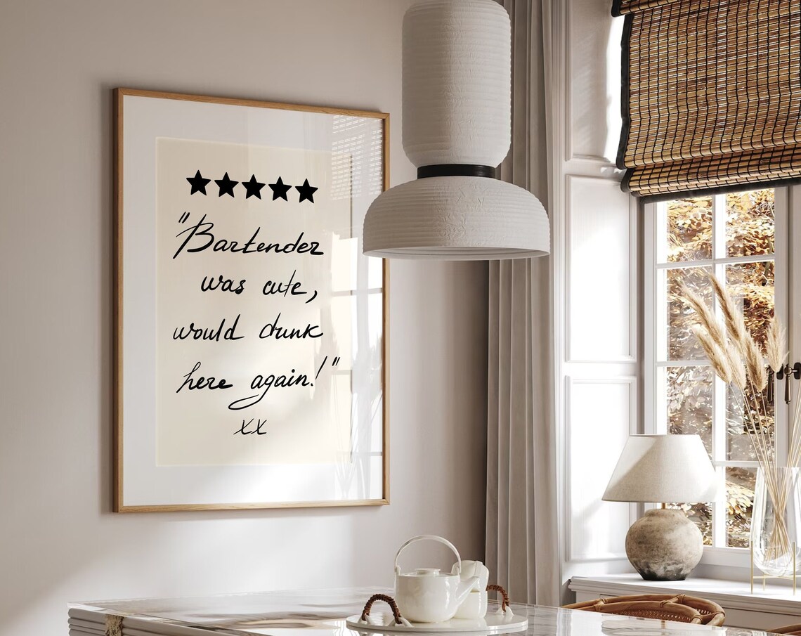 Bartender Was Cute Would Drink Here Again Print Retro Wall Art Kitchen Wall Prints Bar Cart Print Hand Drawn Wall Art Aesthetic Print