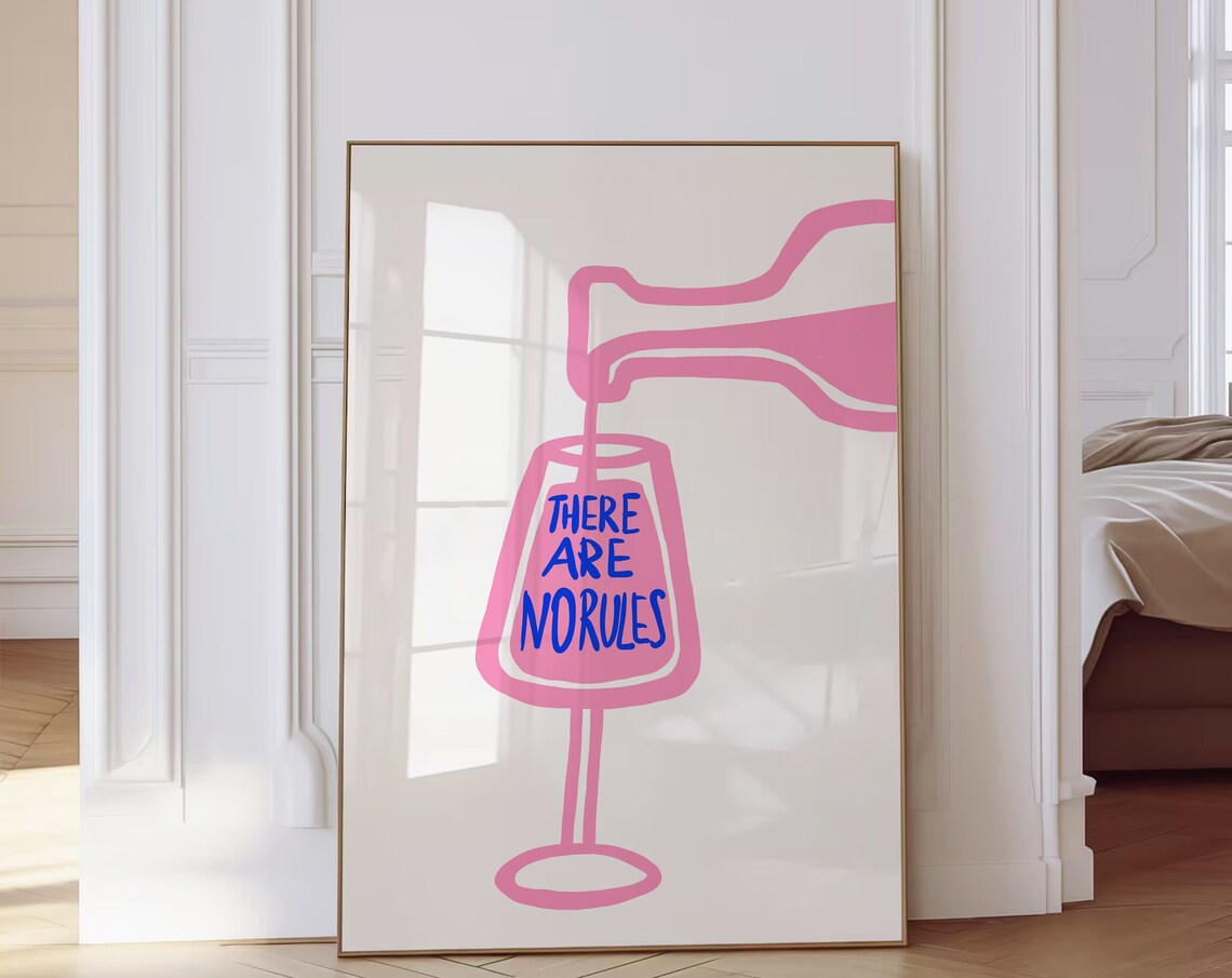 There Are No Rules Wine Print, Retro Kitchen Art