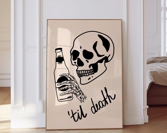 'Til Death Skeleton Skull Drinking Bottle Edgy Goth Quote Poster