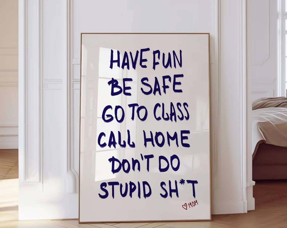 Dorm Rules Decor Quote Print, Preppy Y2K Poster