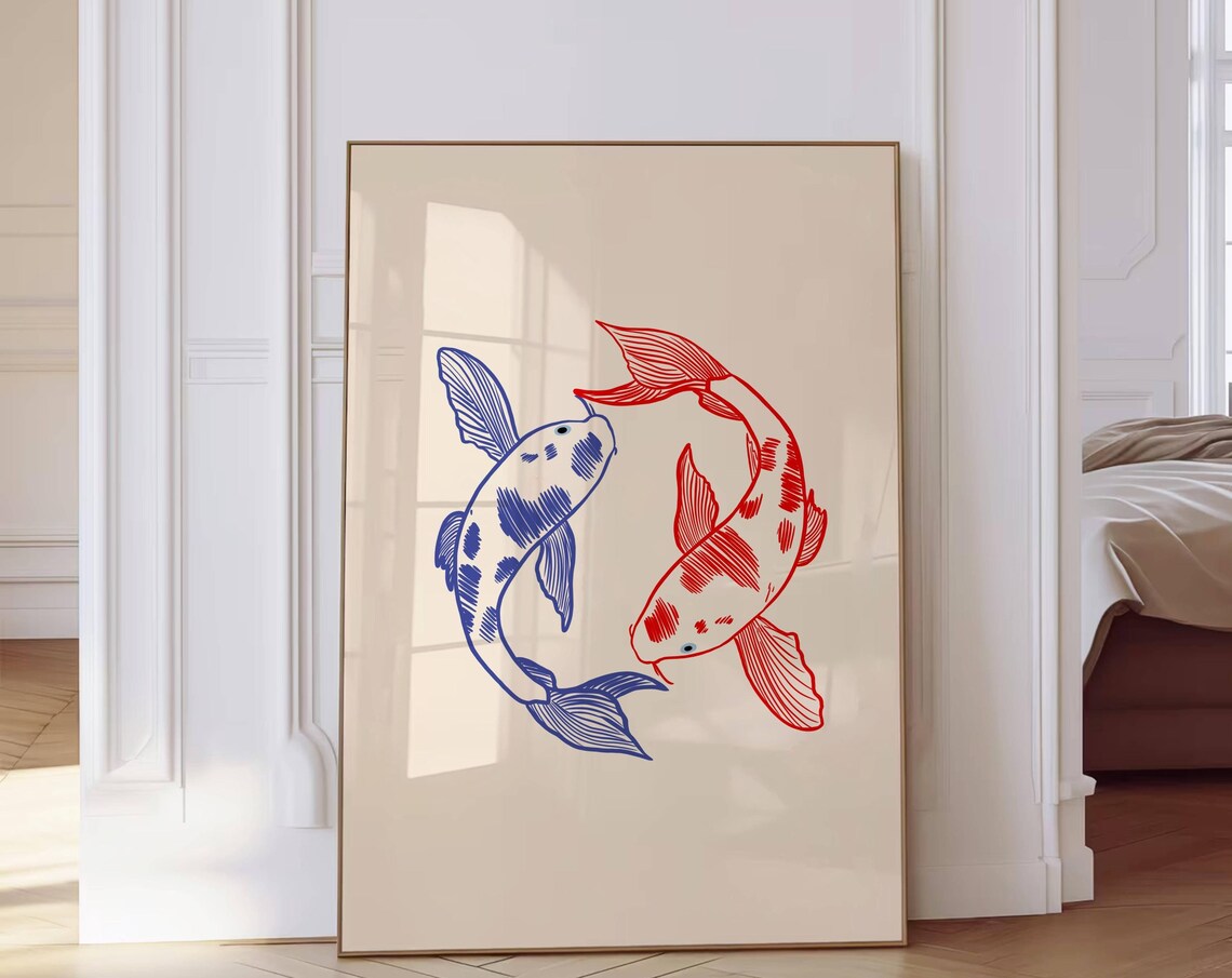 Koi Fish Retro Japanese Nature Art Print