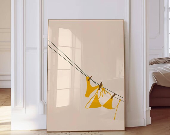 Yellow Bikini Clothesline Minimalist Sun Warmth Summer Poster