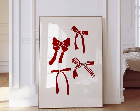 Red Ribbon Bows Coquette Minimalist Bow Illustration Dorm Poster