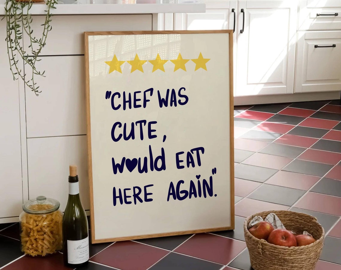 Chef Was Cute Aesthetic Kitchen Print Retro Wall Art Blue Kitchen Wall Prints Bar Cart Print Cute Cooking Art Hand Drawn
