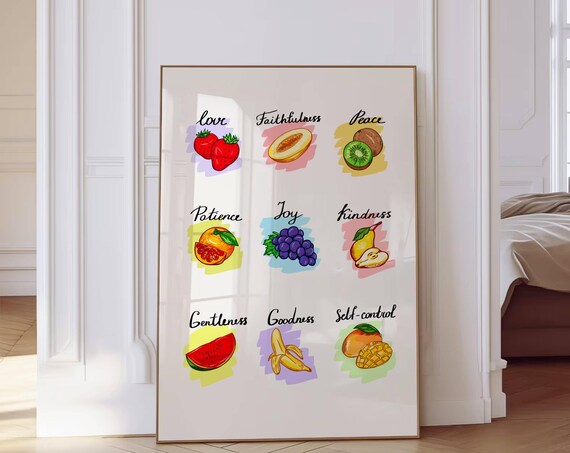 Colorful Fruit Of The Spirit Hand Drawn Virtue Botanical Poster