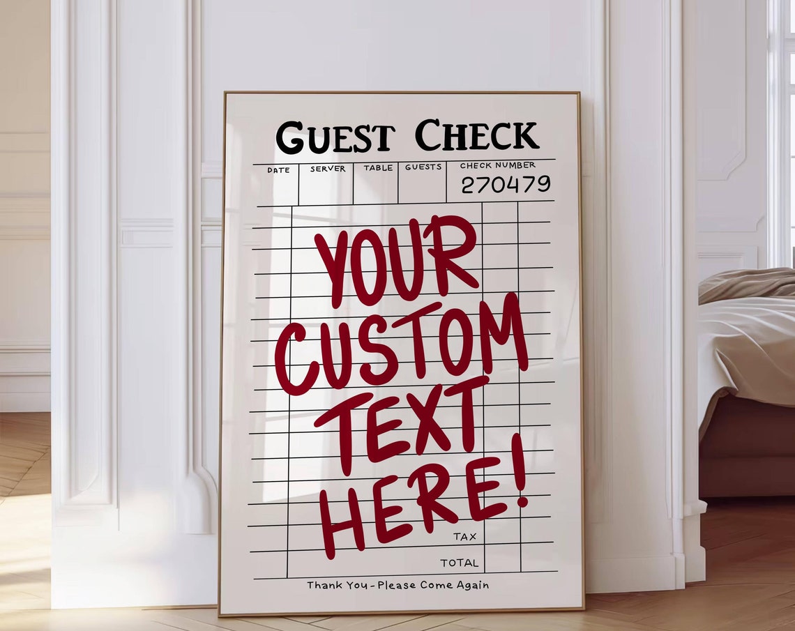 Your Custom Text Here Red Personalized Guest Check Quote Poster