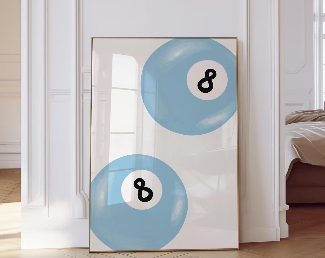 Light Blue 8 Ball Pair Retro Billiards Pool Game Room Poster