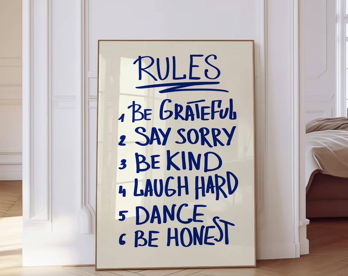 House Rules Navy Blue Inspirational Rules List Typography Poster