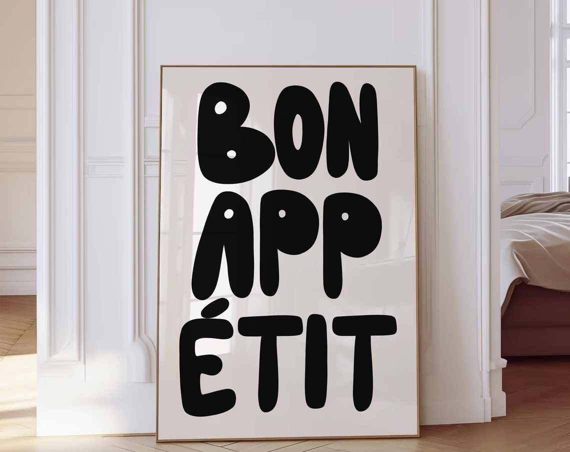 Bon Appetit Bold Black Stacked Vertical Kitchen Typography Poster