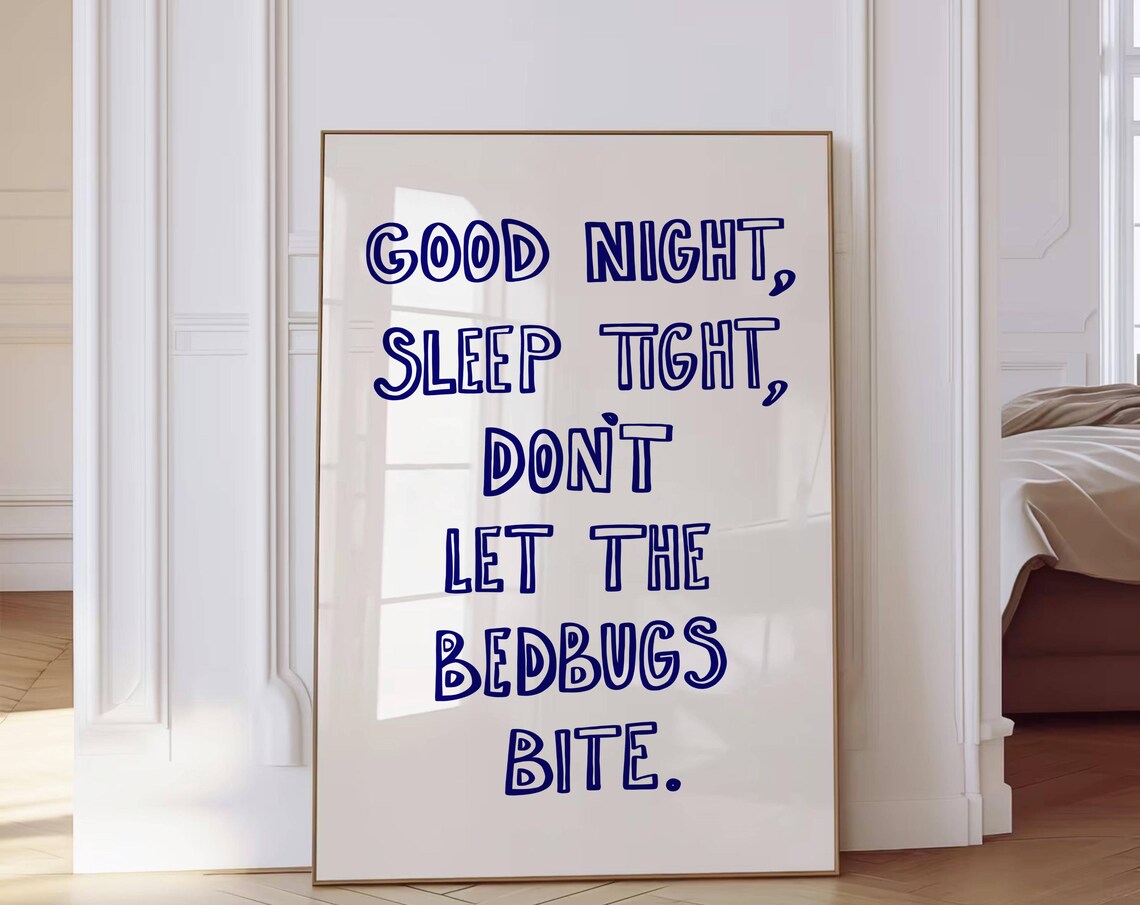 Good Night Sleep Tight Bedtime Rhyme Navy Typography Bedroom Poster