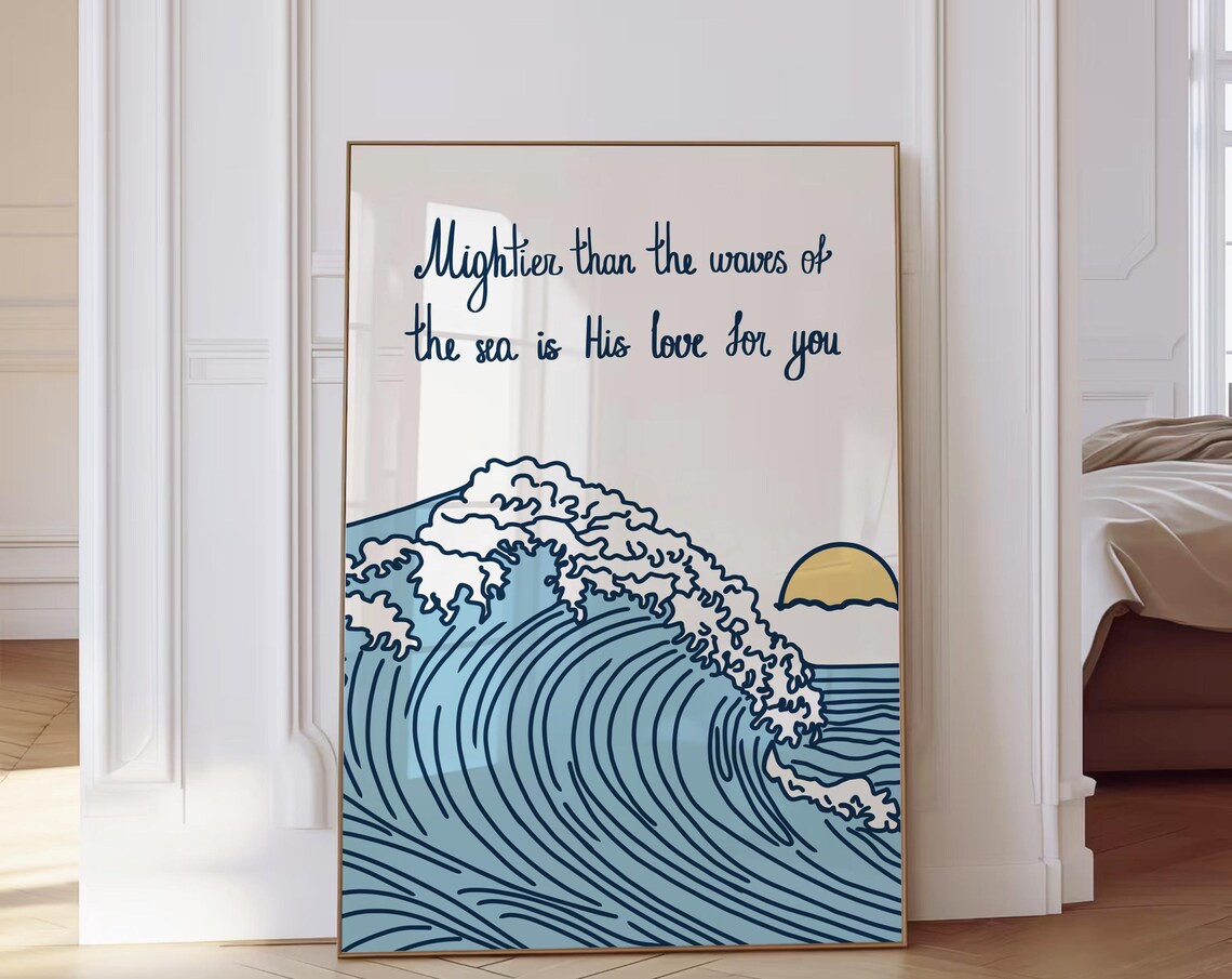Mightier Than The Waves Minimalist Christian Art Print