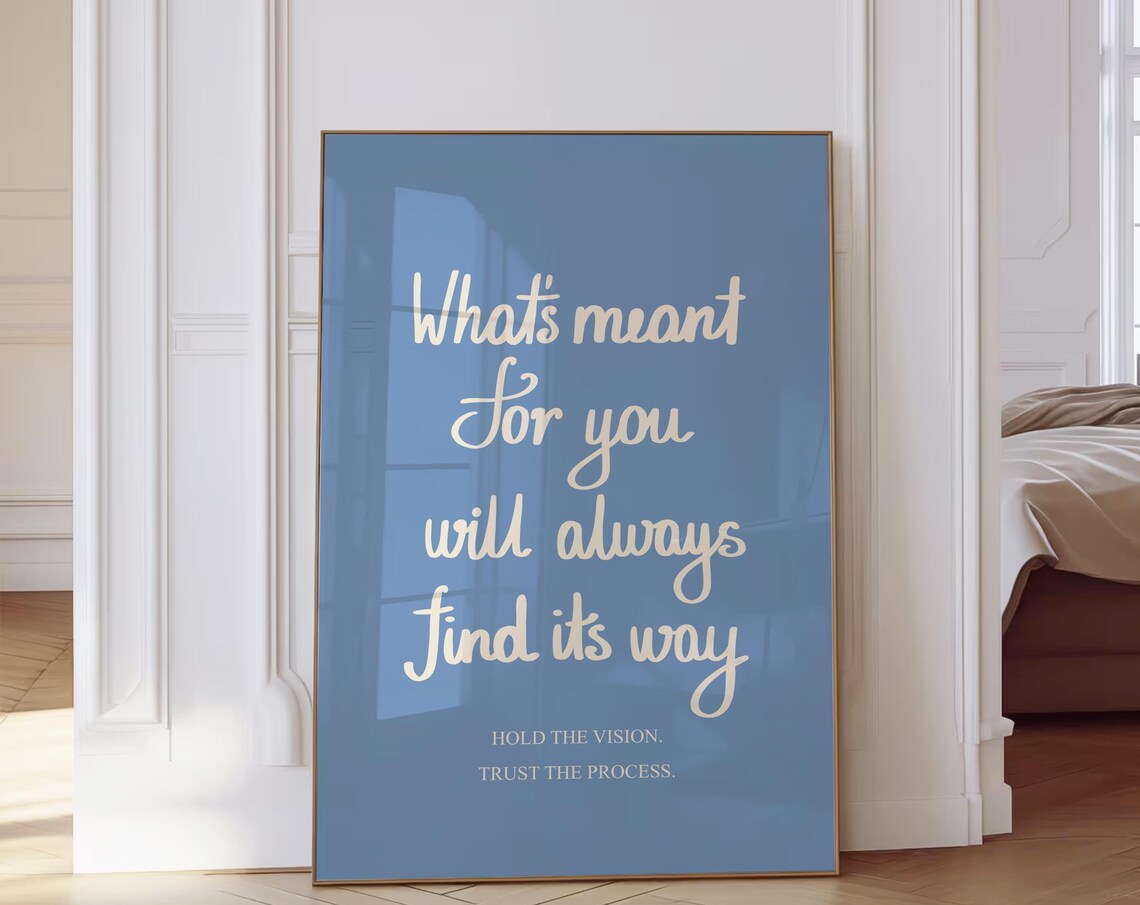 Blue Quote Wall Art, Trendy Bedroom Decor Print