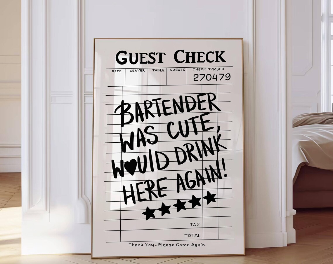 Guest Check Bartender Was Cute Retro Art Print
