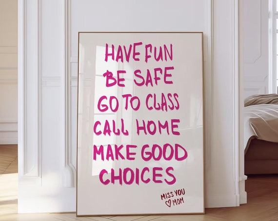 Dorm Rules Quote Print, Preppy Y2K Wall Art