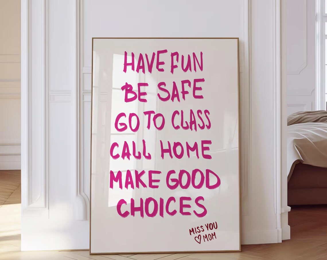 Dorm Rules Quote Print, Preppy Y2K Wall Art