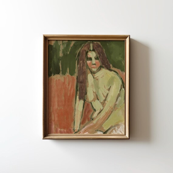 Vintage Seated Female Figure Modernist Oil Painting Art Poster