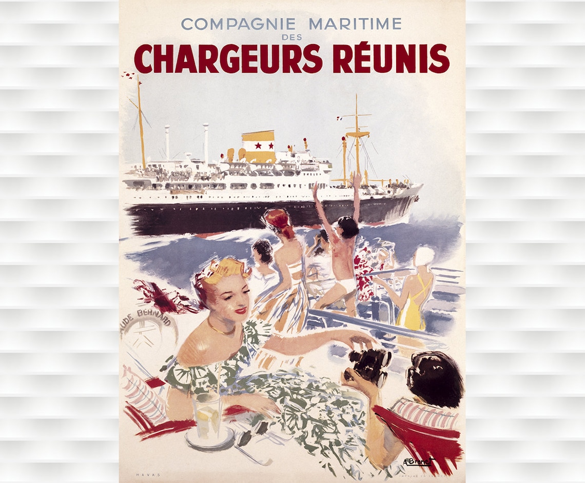 Chargeurs Reunis French Ocean Liner Vintage Cruise Ship Travel Poster