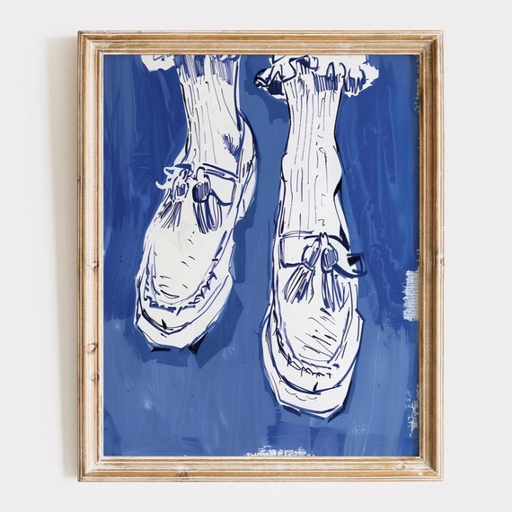 Blue Tassel Loafers Fashion Illustration Poster Preppy Shoe Artwork
