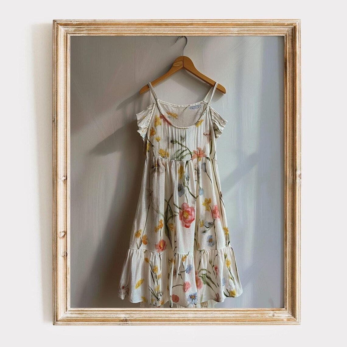 Delicate Floral Sundress on Wooden Hanger Sunlit Photo Poster