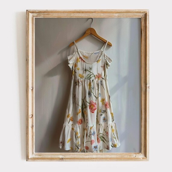 Delicate Floral Sundress on Wooden Hanger Sunlit Photo Poster