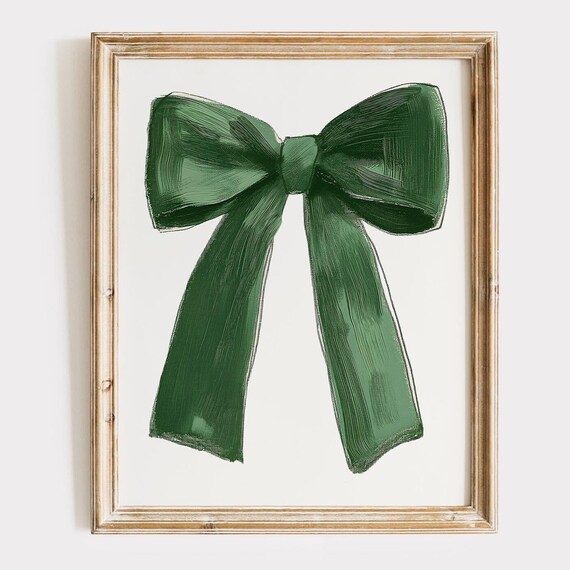 Large Elegant Green Painted Bow Coquette Style Decorative Art Poster