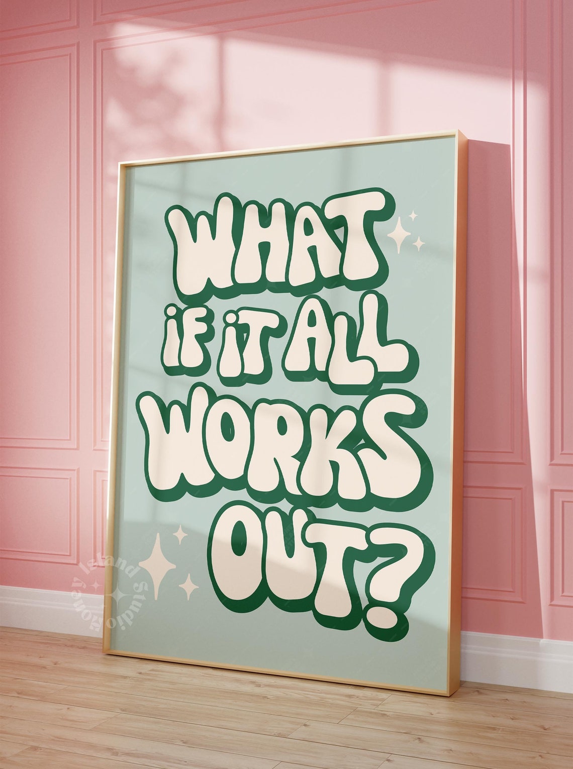 What If It All Works Out Retro Sage Green Bubble Quote Art Poster