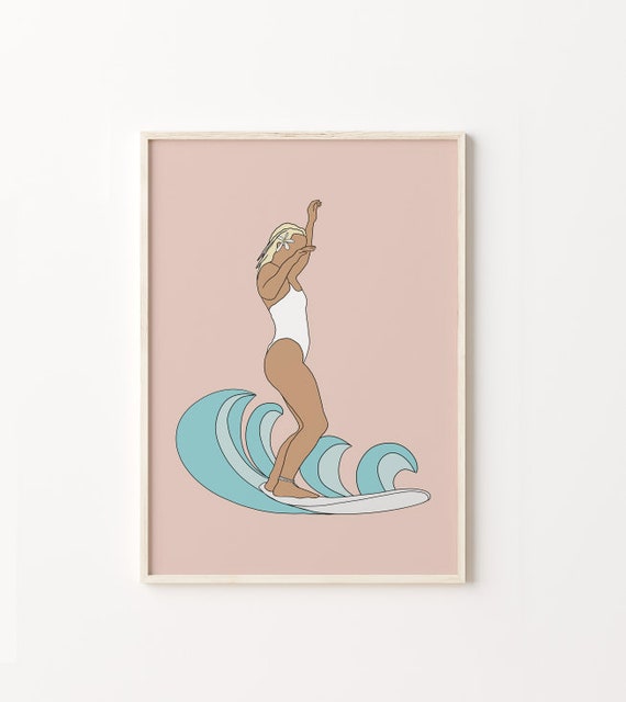 Surf Girl Print Beach Wall Art Boho Surfing Decor Cute Illustration Prints