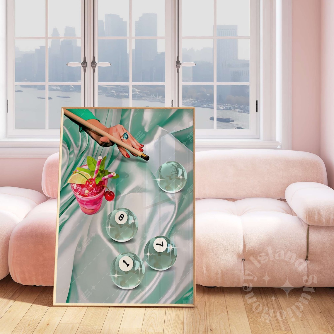Retro Billiards Print, Female Playing Pool Poster