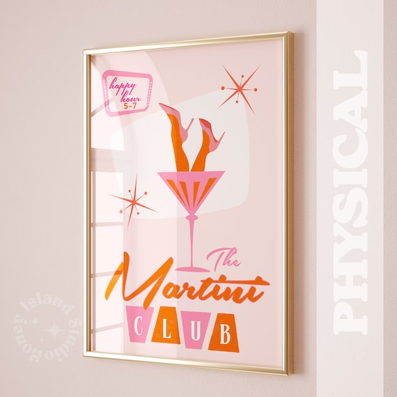 The Martini Club Retro Pink Cocktail Bar Sign Happy Hour Poster