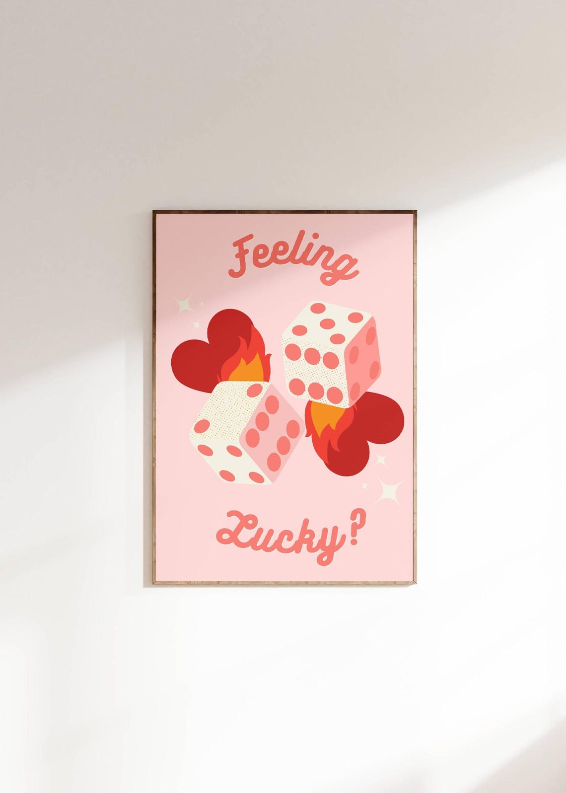 Feeling Lucky Pink Dice Retro Preppy Y2K Dorm Room Wall Art Decor