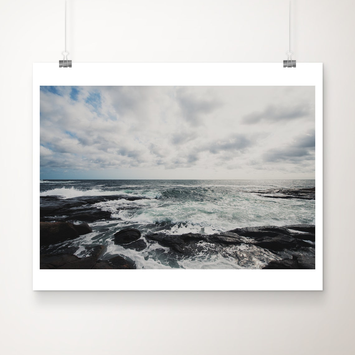 Maine Rocky Coast Atlantic Ocean Waves Moody Seascape Photo Poster