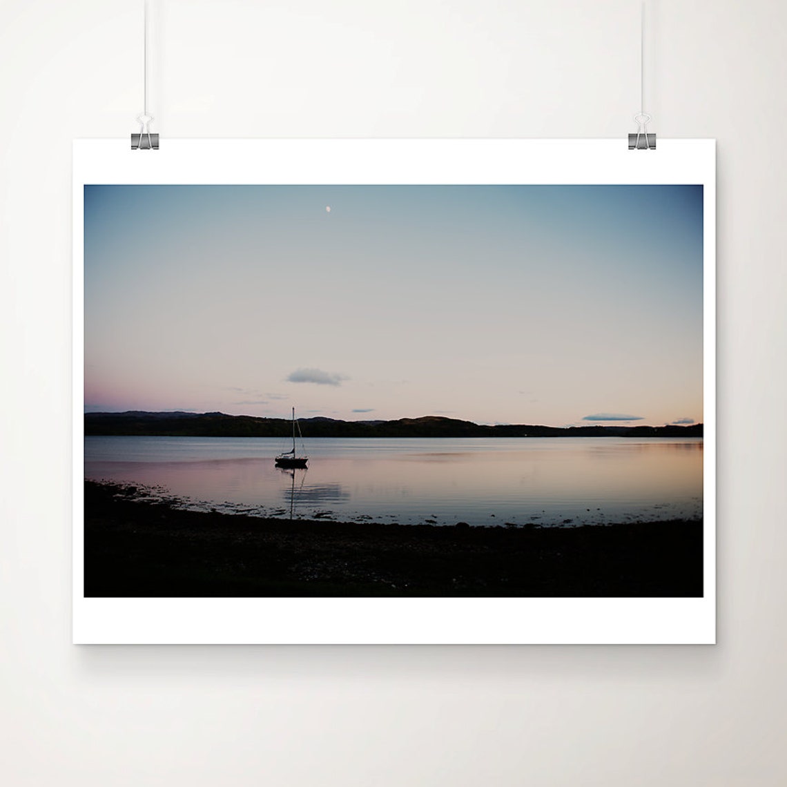 Loch Etive Sunset Sailboat Calm Water Twilight Photography Poster