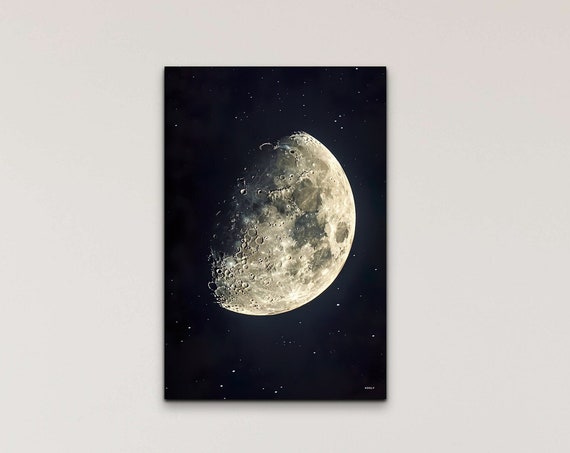 Waxing Gibbous Moon Wall Art Print Moon Decor Centerpiece Art Portrait Wrapped Ready To Hang Night Sky Decor
