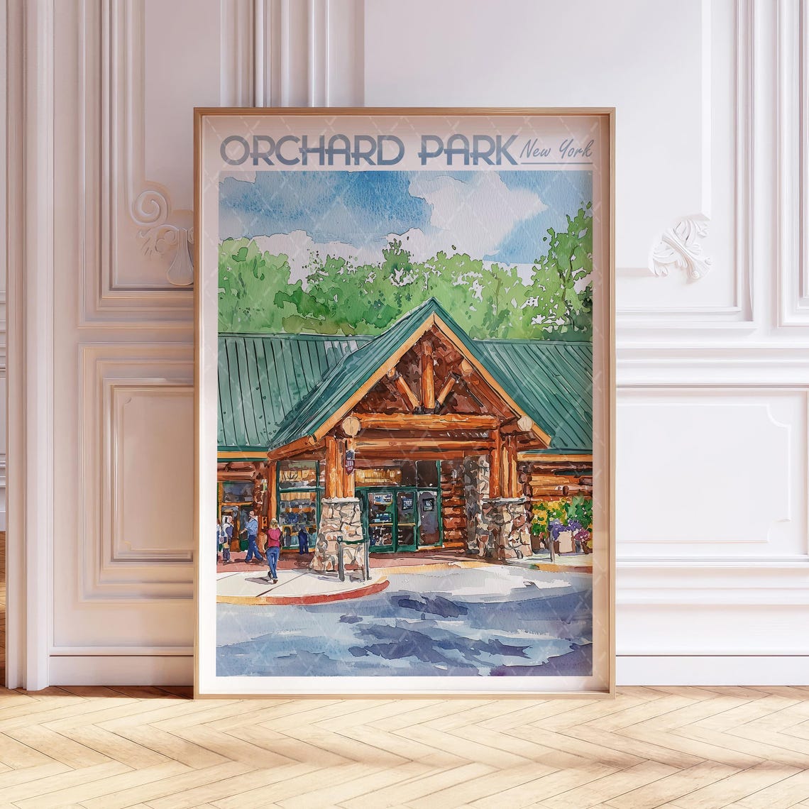 Orchard Park New York Rustic Lodge Entrance Watercolor Poster