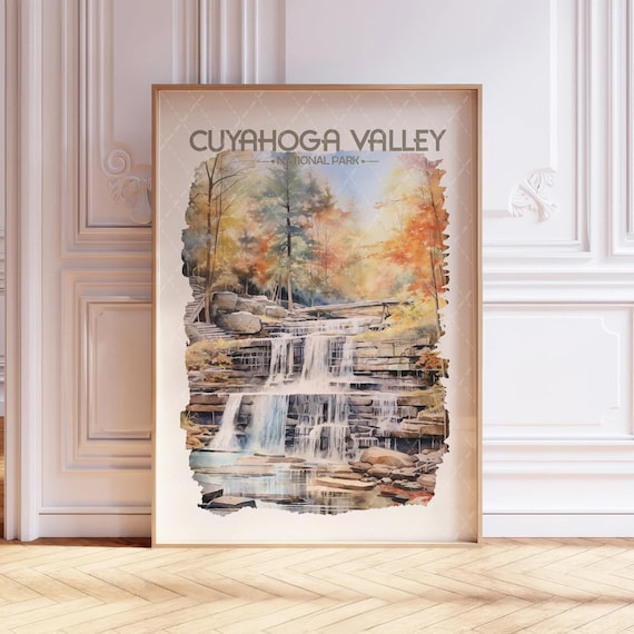 Cuyahoga Valley National Park Watercolor Falls Autumn Travel Poster